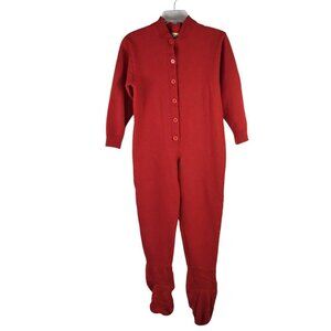 100% Cashmere Big Feet Pajama Co. Red Long Johns Underwear One Piece Button READ